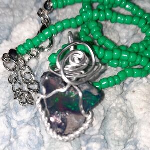 Green and Silver Necklace with Decorative Pendant